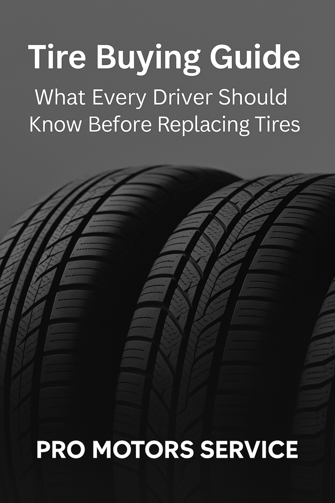 Tire Buying Guide What Every Driver Should Know Before Replacing Tires Tire Buying Guide cover graphic — what every driver should know before replacing tires, Pro Motors Service.